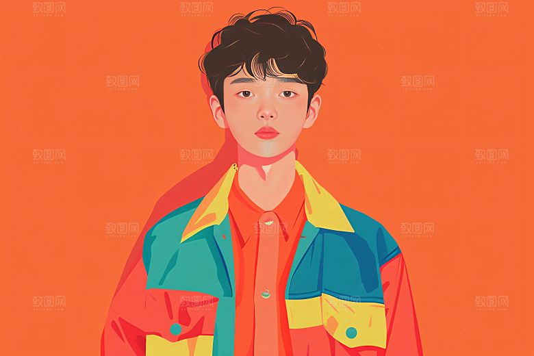 彩色潮流人物鲜明时尚插画