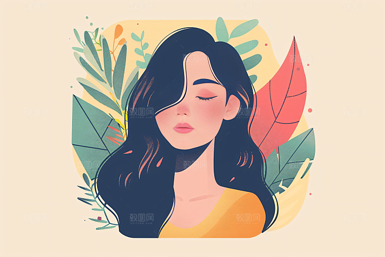 彩色潮流人物平面撞色插画