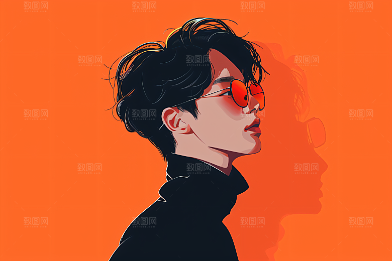 彩色潮流人物橙色高清插画