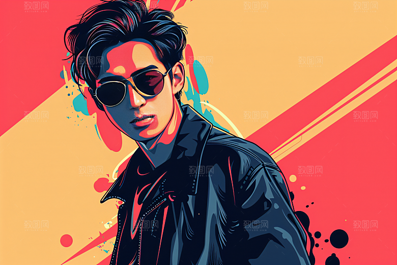 彩色潮流人物撞色平面插画