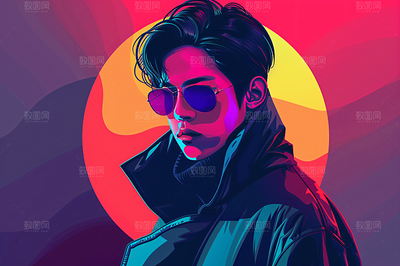 彩色潮流人物平面时尚插画