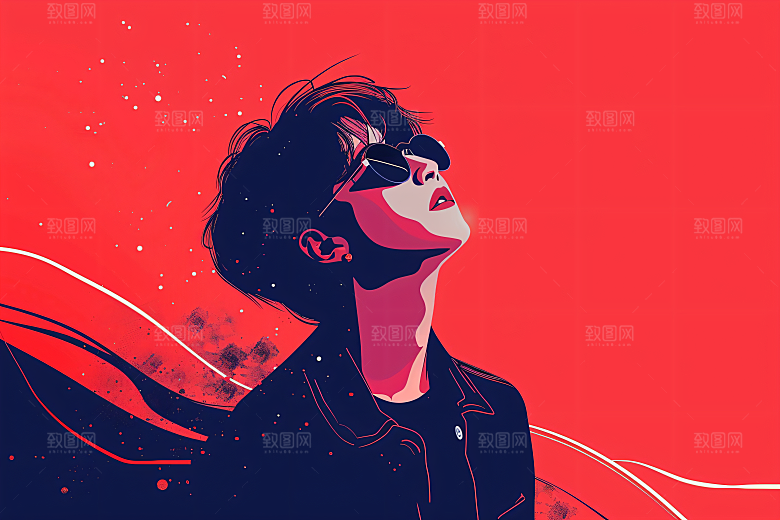 彩色潮流人物橙色时尚插画