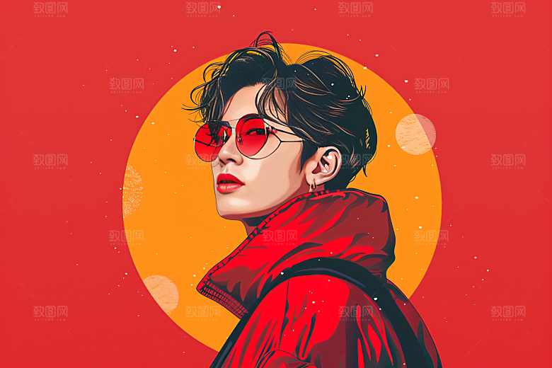 彩色潮流人物对比色鲜明插画
