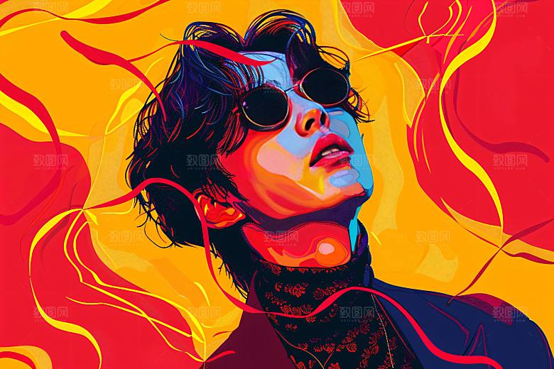 彩色潮流人物扁平风时尚插画