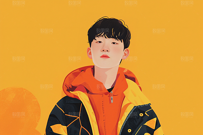 彩色潮流人物鲜明对比色插画