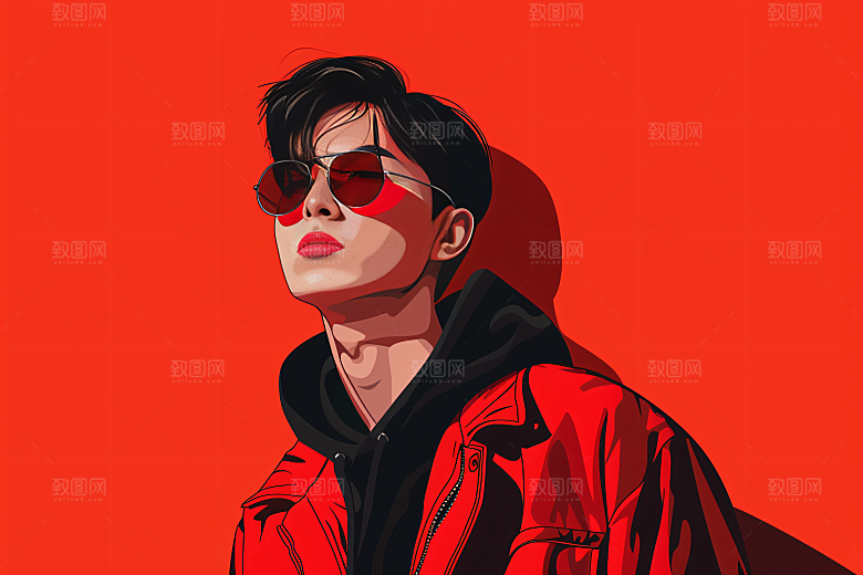 彩色潮流人物高清对比色插画
