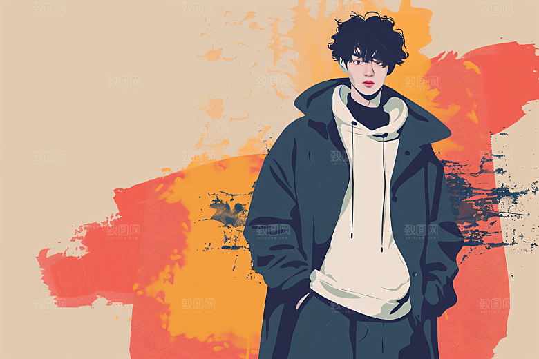 彩色潮流人物时尚高清插画
