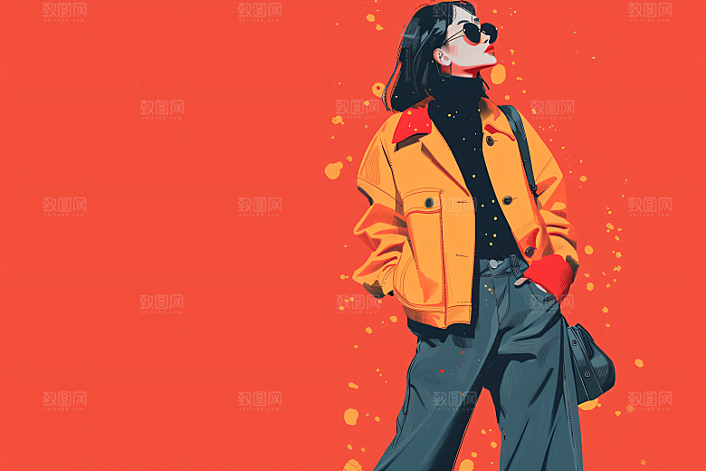 彩色潮流人物时尚鲜明插画
