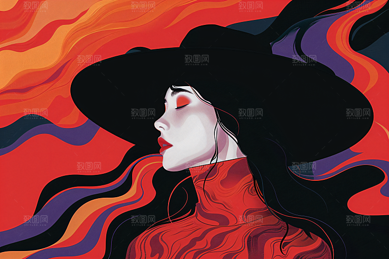 彩色潮流人物扁平风橙色插画