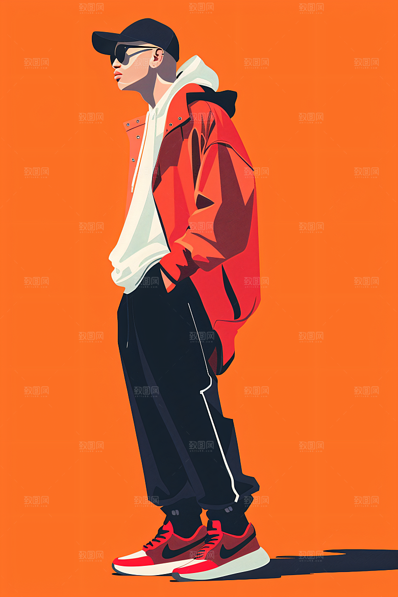 彩色潮流人物对比色撞色插画