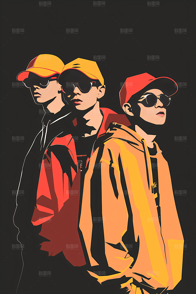 彩色潮流人物橙色涂鸦插画