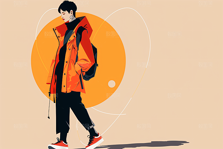 彩色潮流人物平面对比色插画