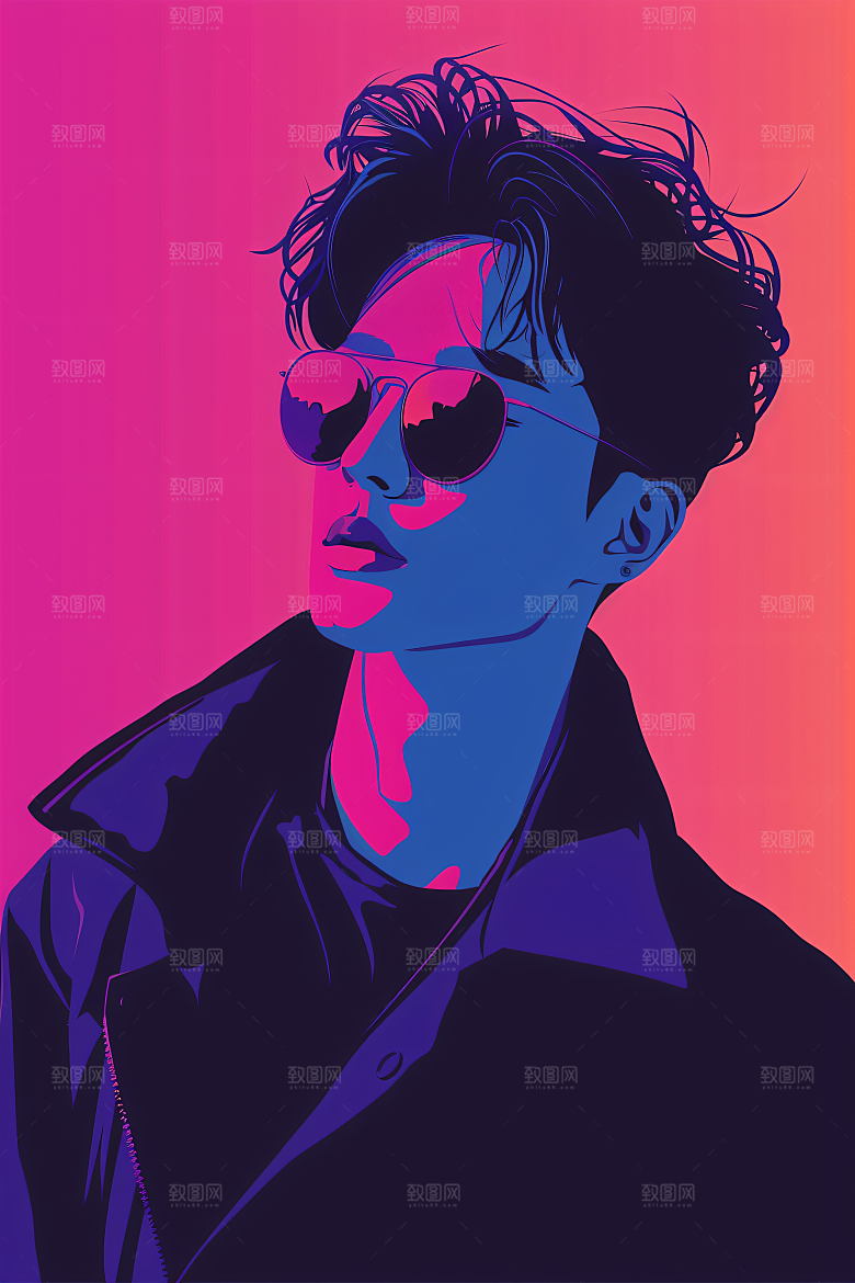 彩色潮流人物对比色鲜明插画