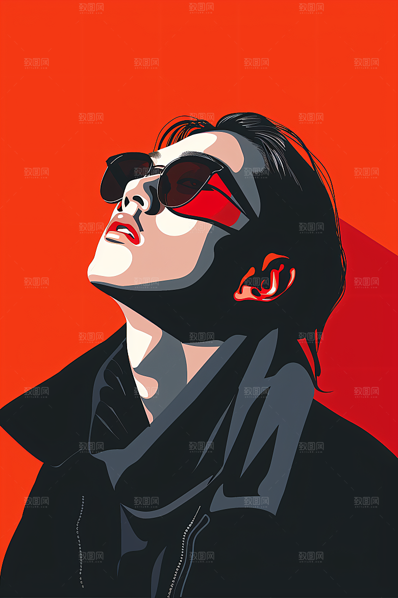彩色潮流人物对比色橙色插画