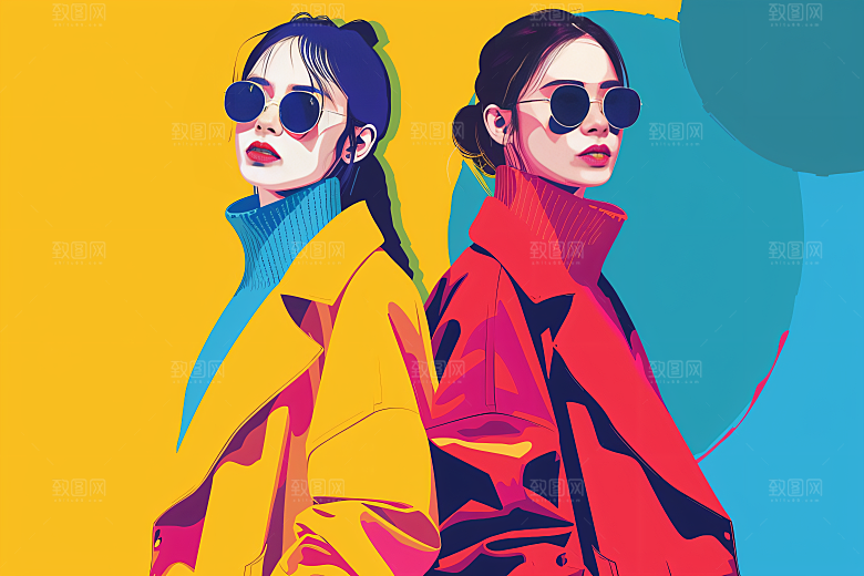 彩色潮流人物平面高清插画