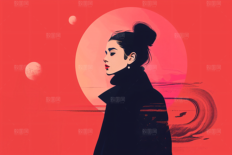 彩色潮流人物对比色时尚插画