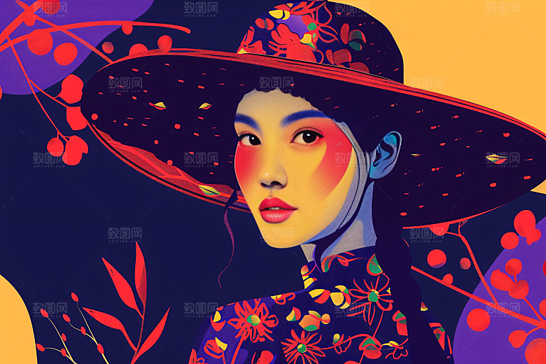 彩色潮流人物扁平风橙色插画