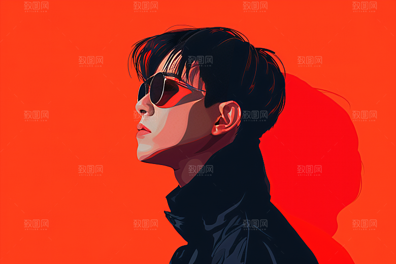 彩色潮流人物橙色鲜明插画