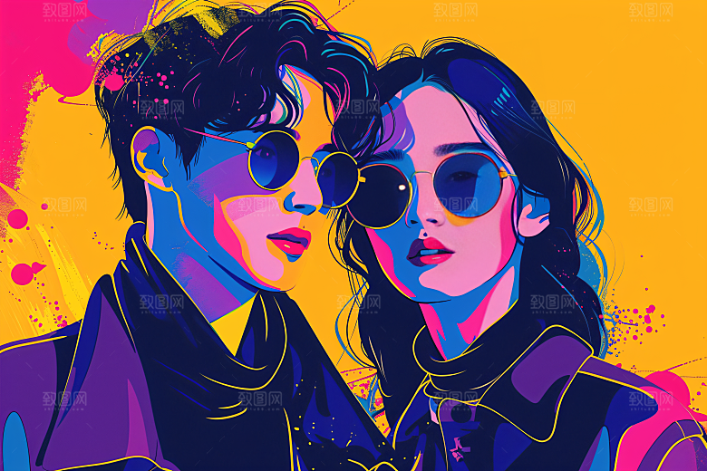 彩色潮流人物平面高清插画
