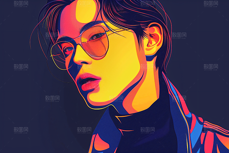 彩色潮流人物涂鸦对比色插画