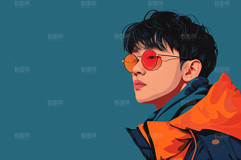 彩色潮流人物对比色鲜明插画