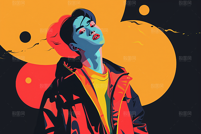 彩色潮流人物时尚撞色插画