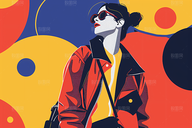 彩色潮流人物橙色对比色插画