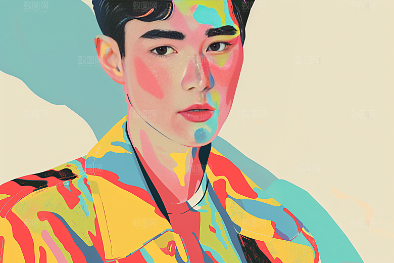 彩色潮流人物扁平风鲜明插画