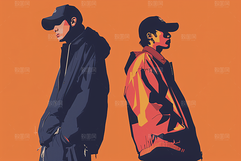 彩色潮流人物对比色撞色插画