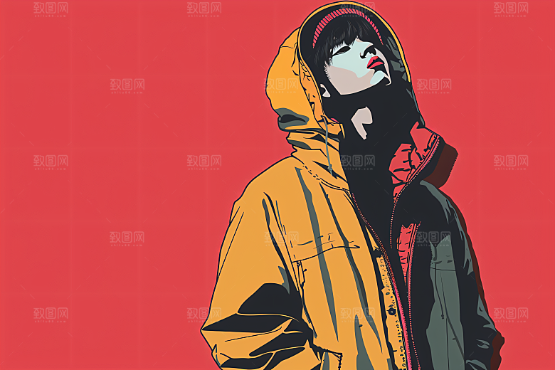 彩色潮流人物平面橙色插画