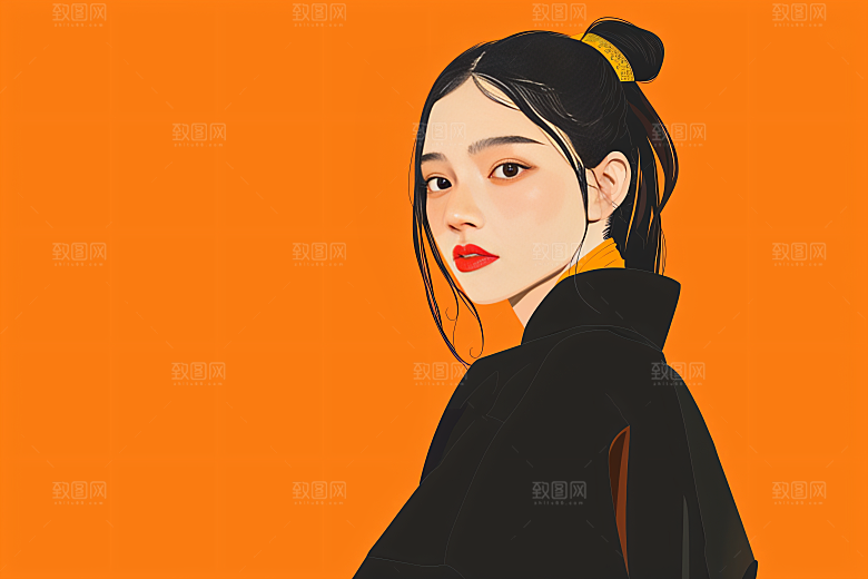 彩色潮流人物撞色鲜明插画