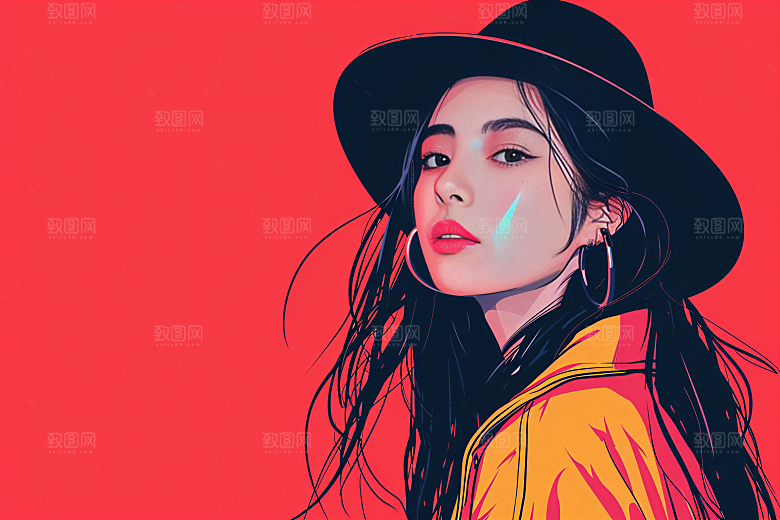 彩色潮流人物时尚对比色插画