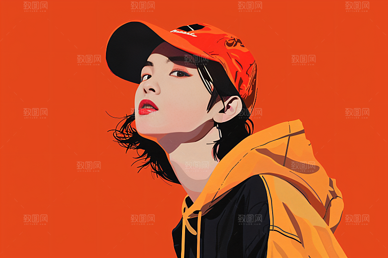 彩色潮流人物涂鸦对比色插画