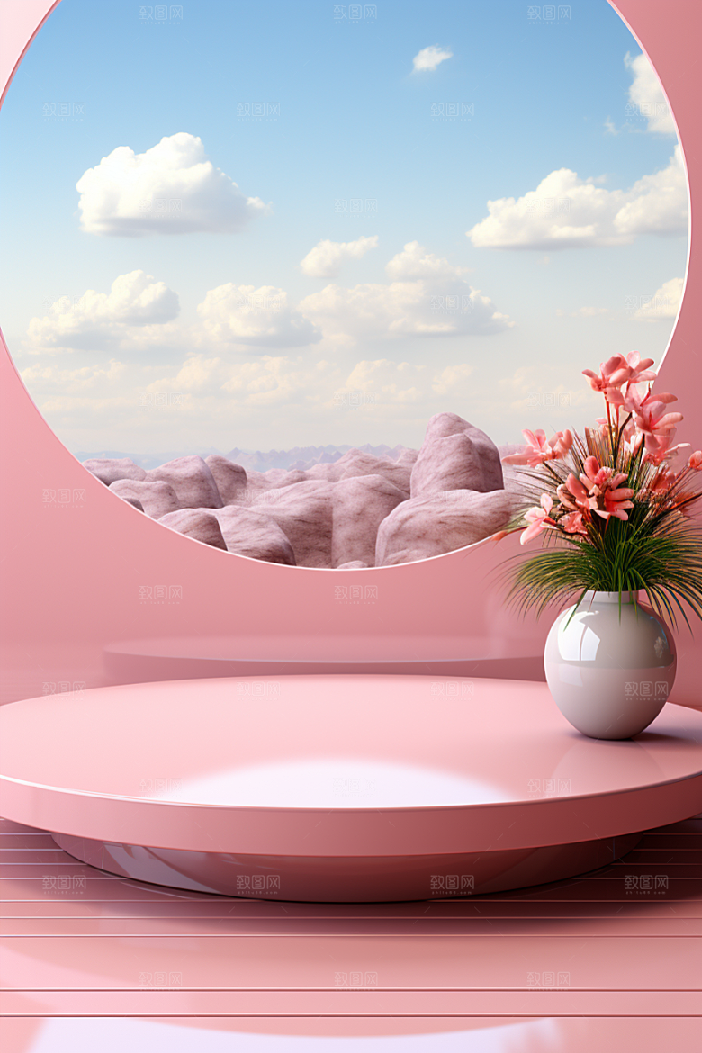 彩色简约自然产品展台电商背景