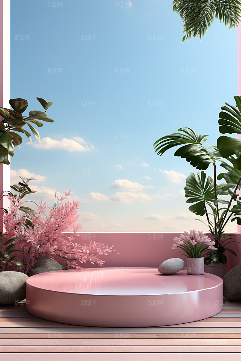 彩色简约几何自然电商背景