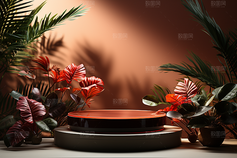 彩色简约自然几何电商背景