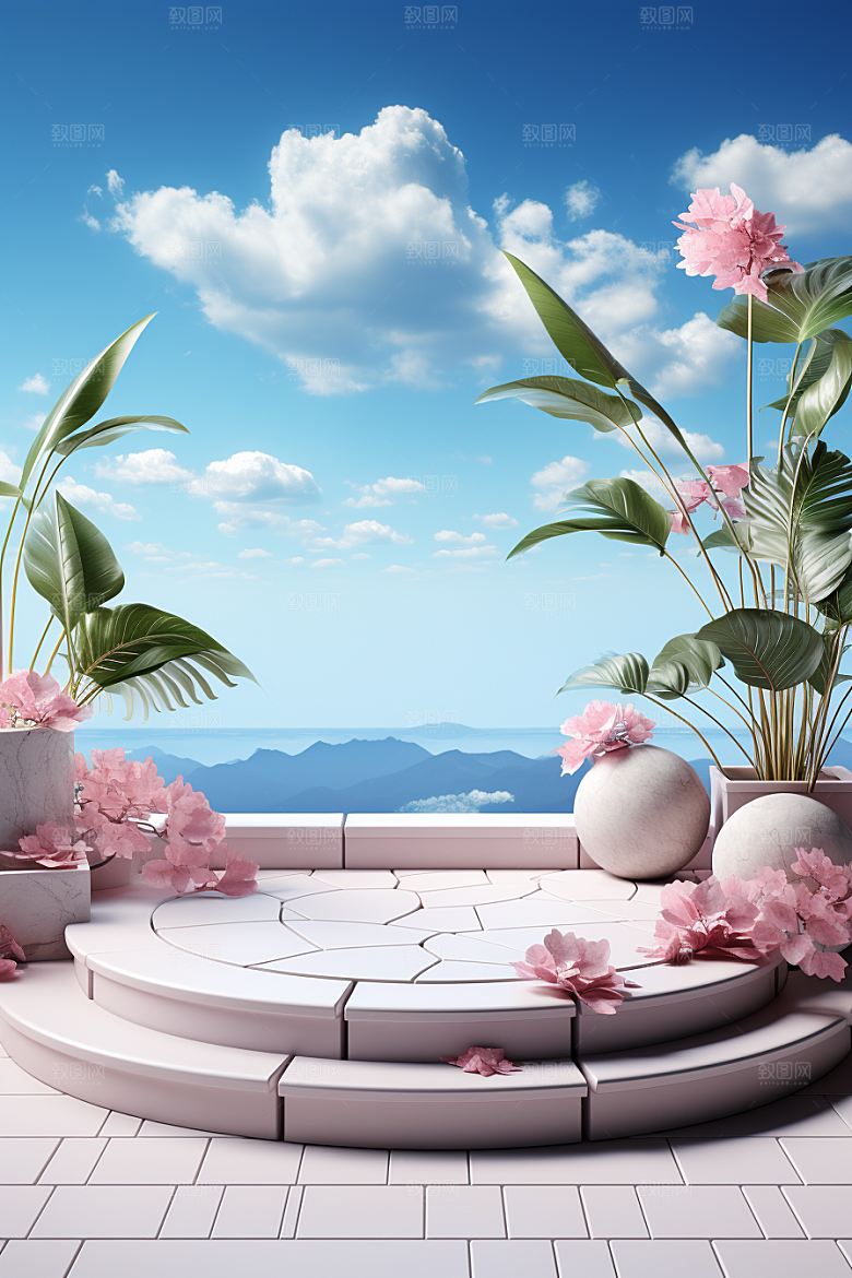 彩色简约大气产品展台电商背景