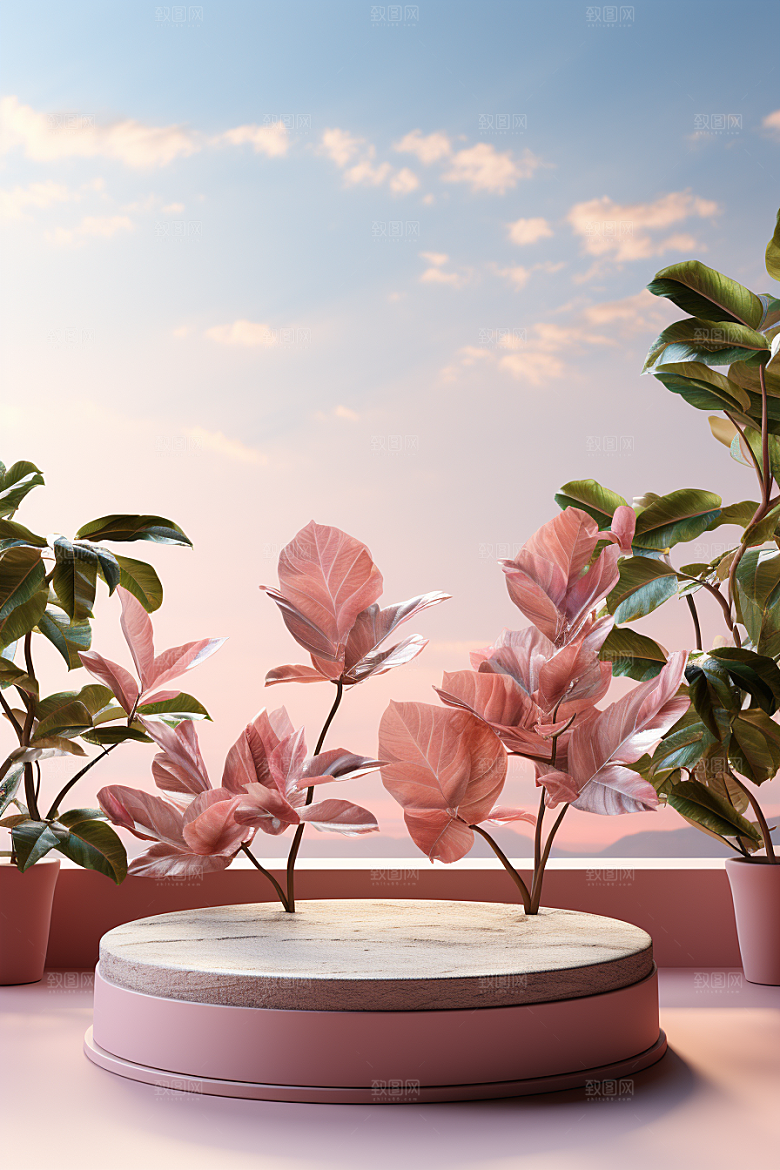 彩色简约自然产品展台电商背景