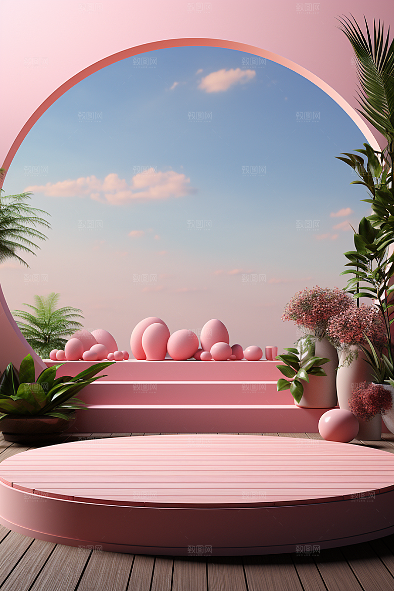 彩色简约精致自然电商背景