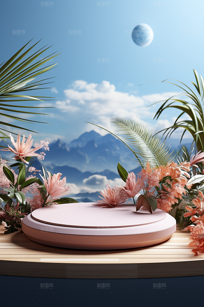彩色简约自然产品展台电商背景