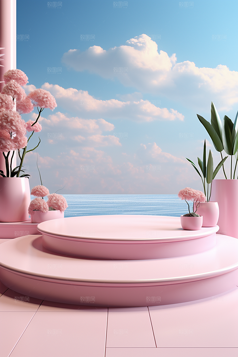 彩色简约促销产品展台电商背景