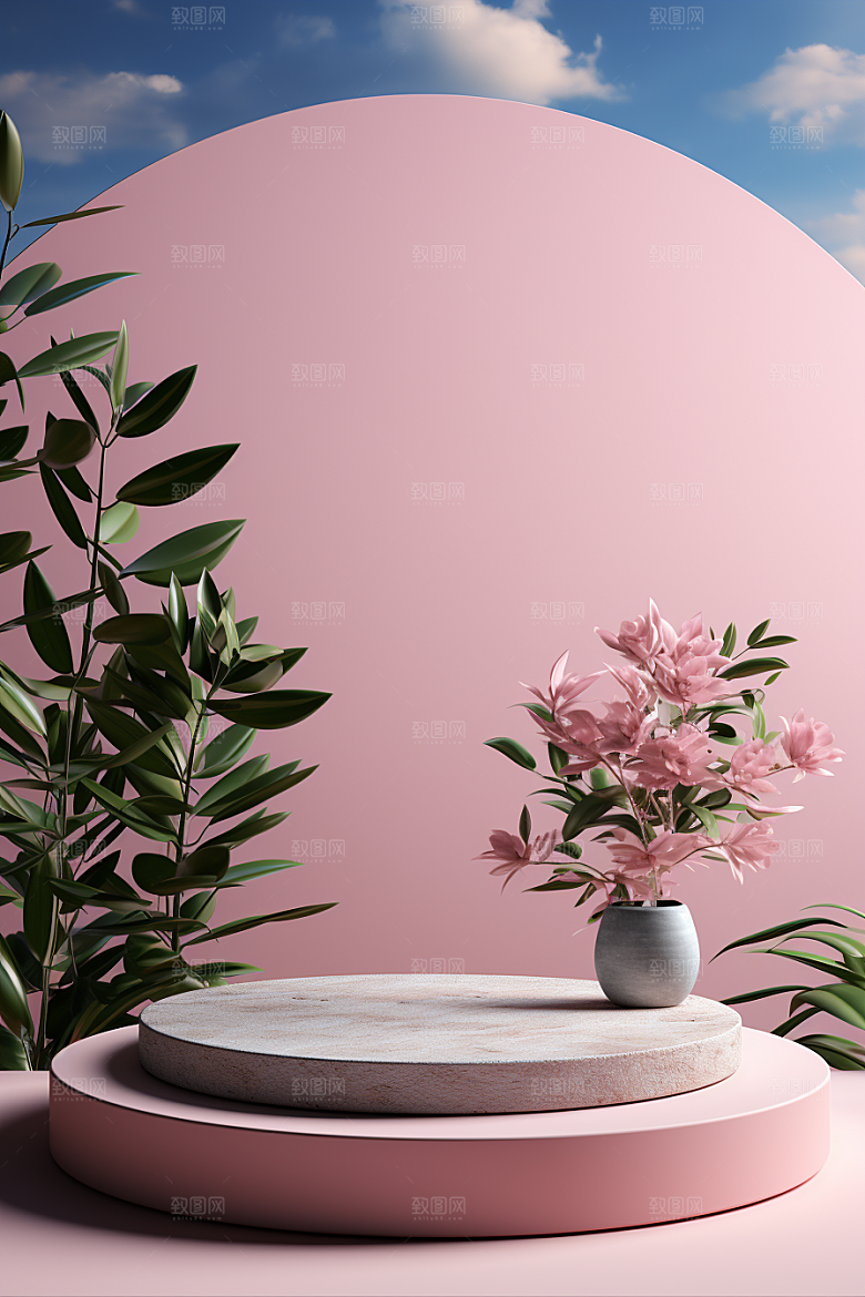 彩色简约自然产品展台电商背景