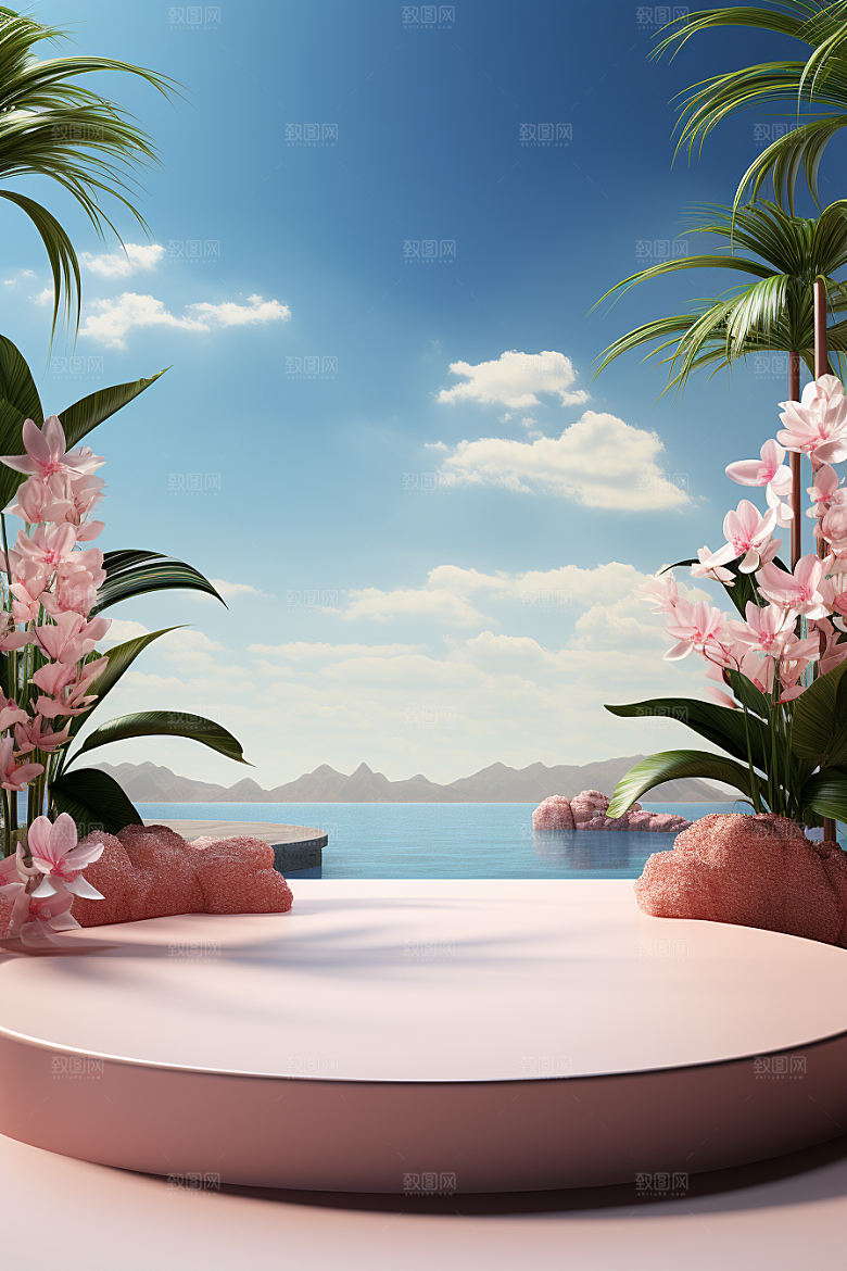 彩色简约几何自然电商背景