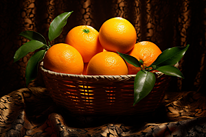 橙子采摘高清果篮摄影图