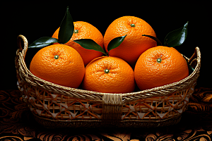 橙子采摘果篮美味摄影图