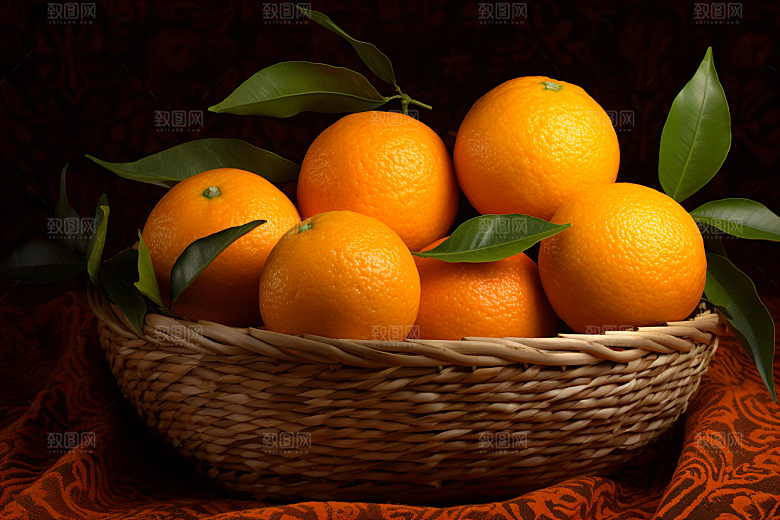 橙子采摘果篮美食摄影图