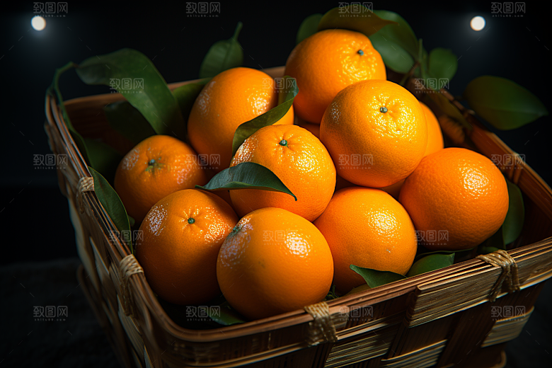 橙子采摘果篮美食摄影图