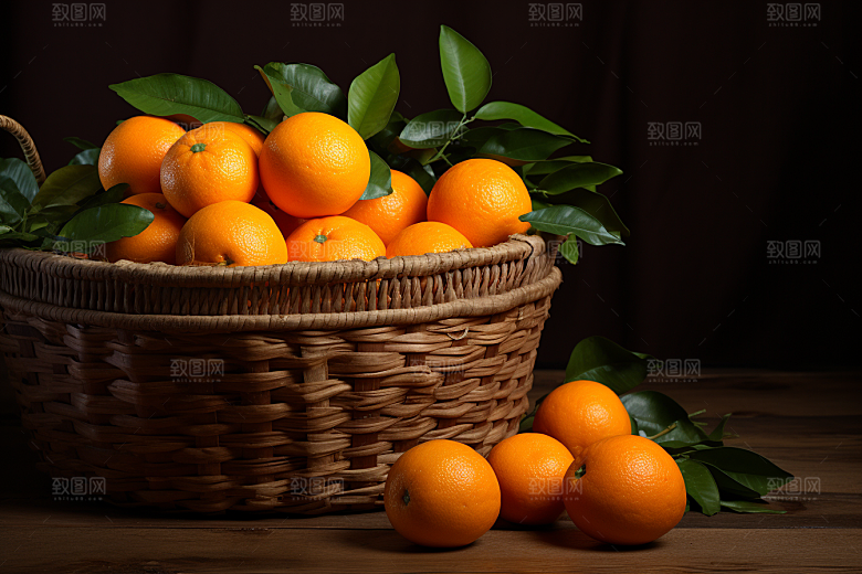 橙子采摘果篮美食摄影图