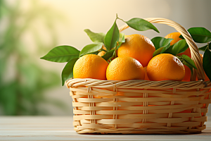 橙子采摘果篮美味摄影图