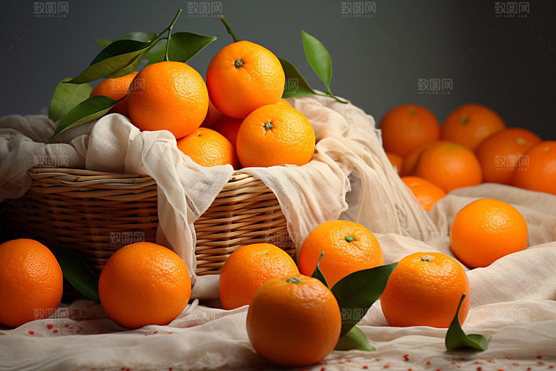 橙子采摘果篮高清摄影图
